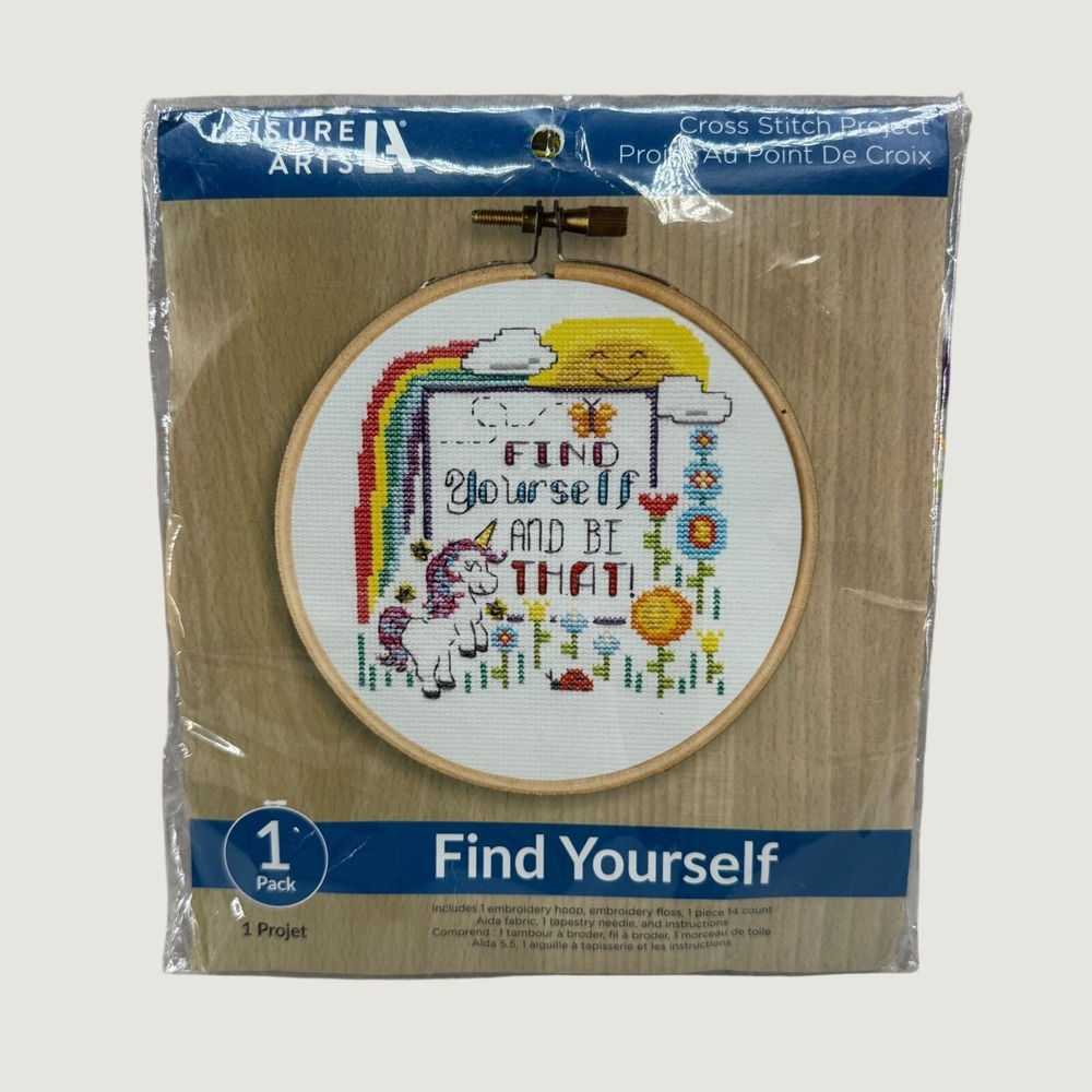 Leisure Arts Cross Stitch Kit Find Yourself Unicorn Rainbow New Craft Kit 56848‎